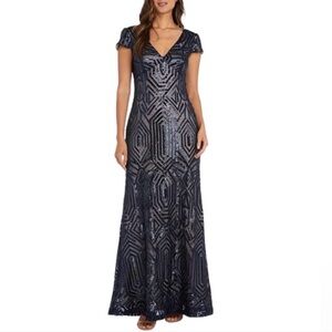 R&M Richards Elegant Navy Sequin Dress Sz 18